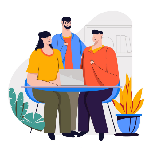 Illustration of team collaboration and technology integration